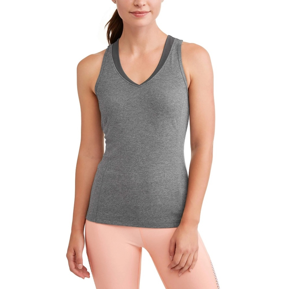 Athletic Works V-Neck Back Mesh Racerback Built-In Bra Tank Top Size XL Grey